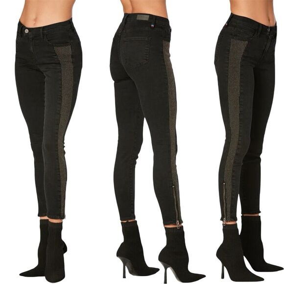 Ettiene Marcel Black Denim Stud Jeans Size Zip Ankle Skinny Style# EM1059 Sz 25 - Picture 2 of 15